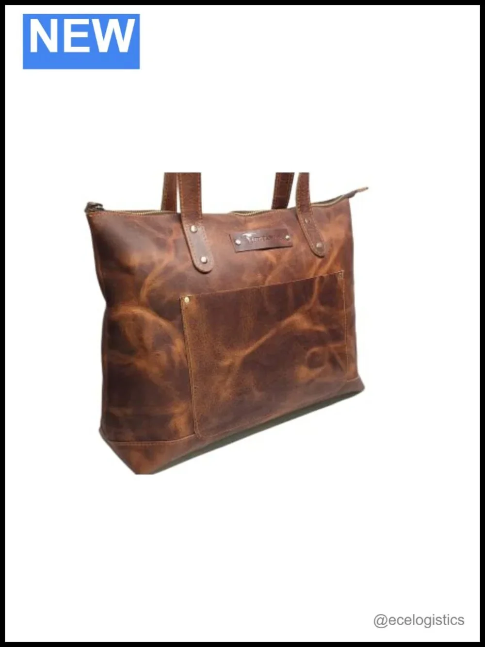Structured Genuine Leather Tote Bag Zipper Top Women Work Travel Handbag with